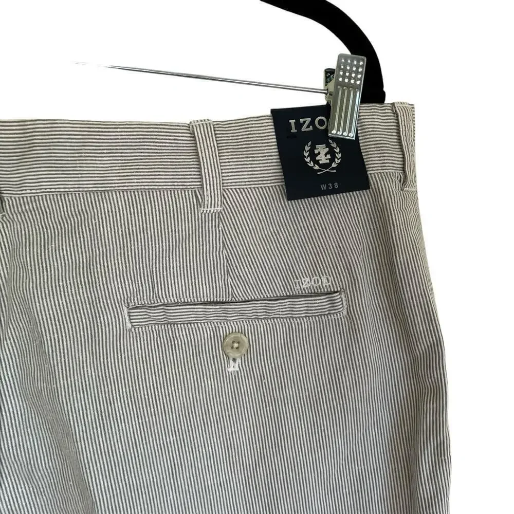 Izod Mens Striped Linen Blend Flat Front Chino Shorts 9.5” Inseam NWT Sz 38